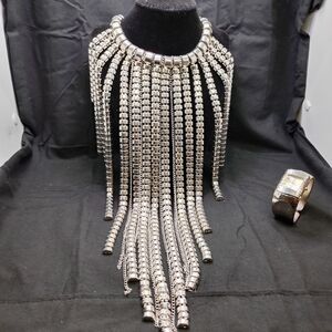 New Year's Dazzling Lucia Silvertone Statement Necklace And Watch